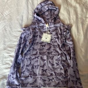 Kate Quinn 100% organic cotton purple butterfly ruffle sweatshirt, 6, NWT